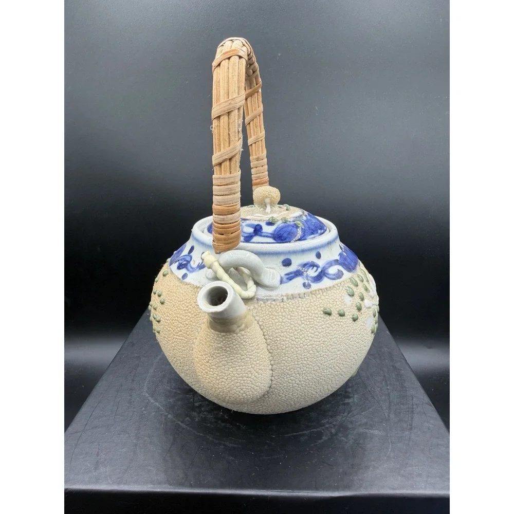 🫖Tokoname-Inspired Ceramic Teapot w/Infuser Bamboo/Rattan Handle Japanese Style